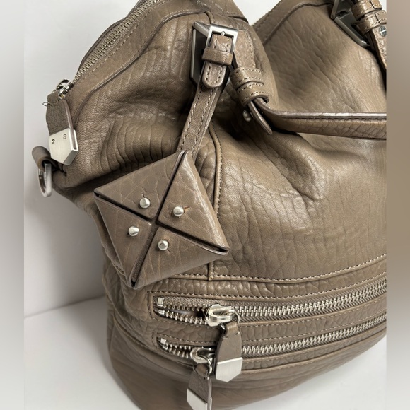 ALLIBELLE TAN LEATHER ROOMY DOUBLE HANDLE SPACIOUS CARRY ALL BAG PURSE - Picture 8 of 13